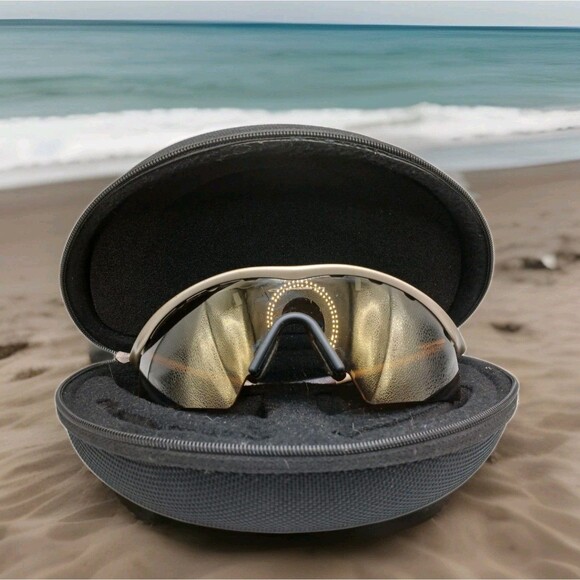 Oakley M Frame Iridium Pewter Silver Brown Tint Lens Vented Gold Logo - Picture 1 of 16